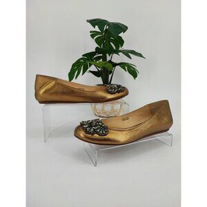 Vera Wang Women's Lavender Leather Embellished Jeweled Gold Ballet Flat Size 7M